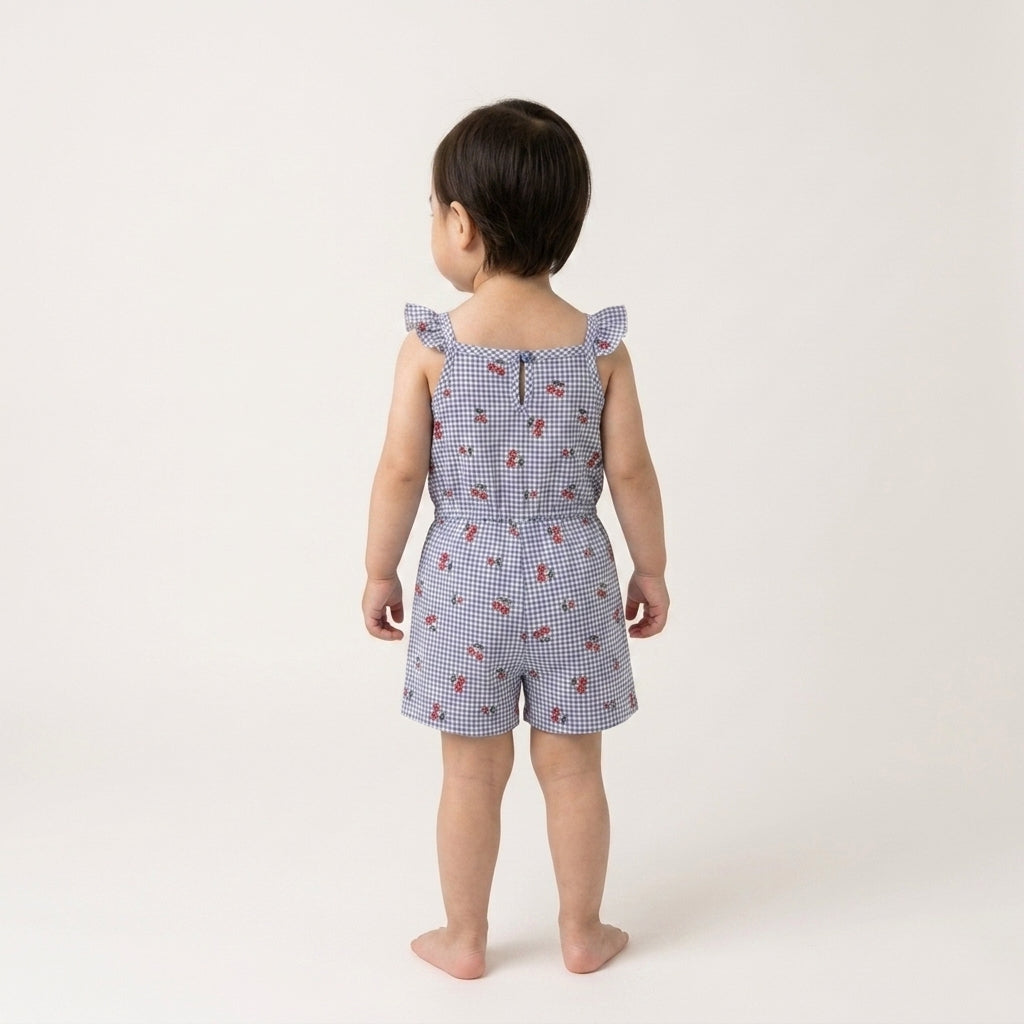 Blue Cherry Gingham Romper