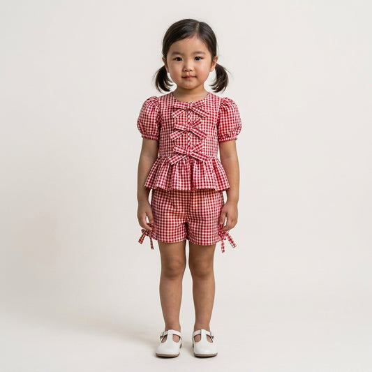 Gingham Bow Peplum Set