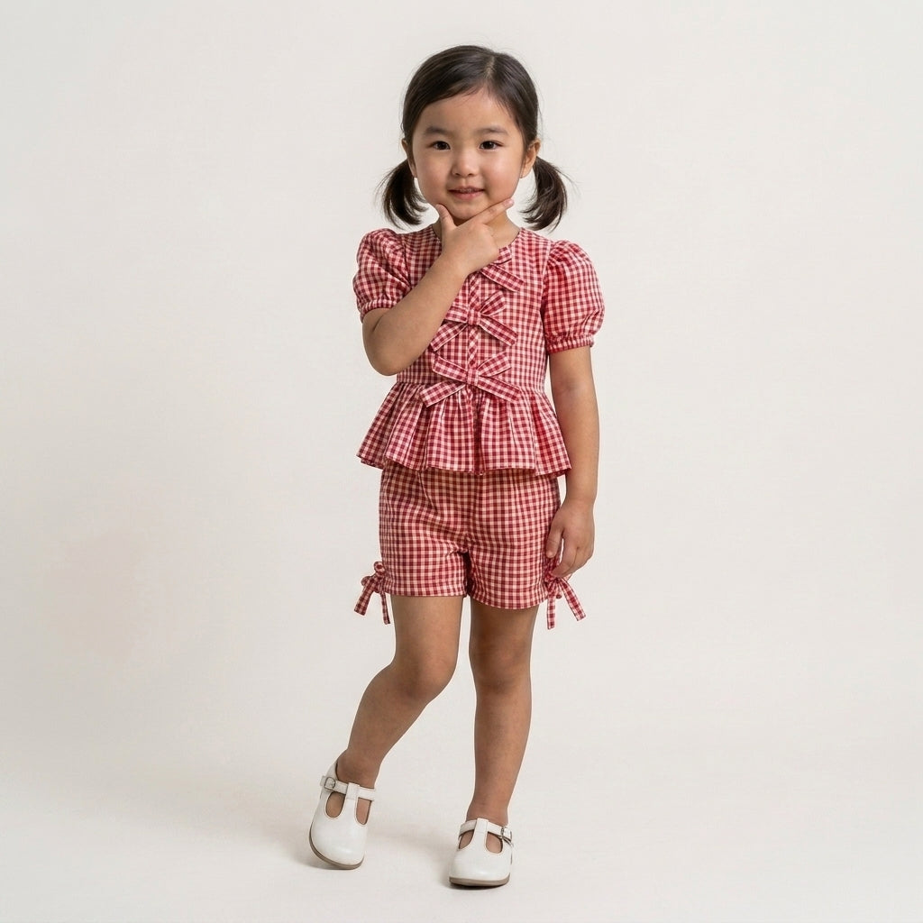 Gingham Bow Peplum Set