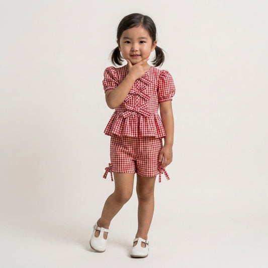 Gingham Bow Peplum Set