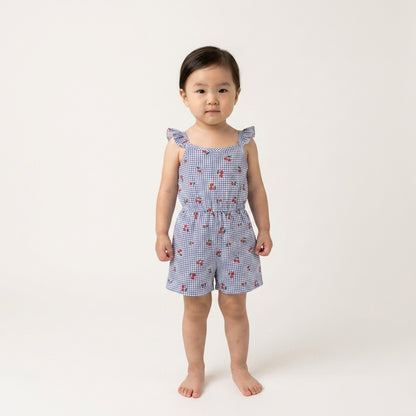 Blue Cherry Gingham Romper