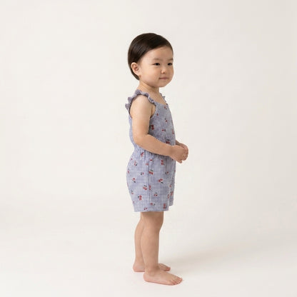 Blue Cherry Gingham Romper
