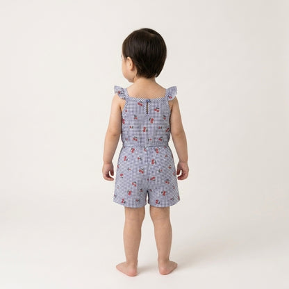 Blue Cherry Gingham Romper