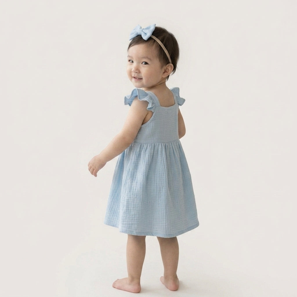 Sky Blue Ruffle Sleeve Dress