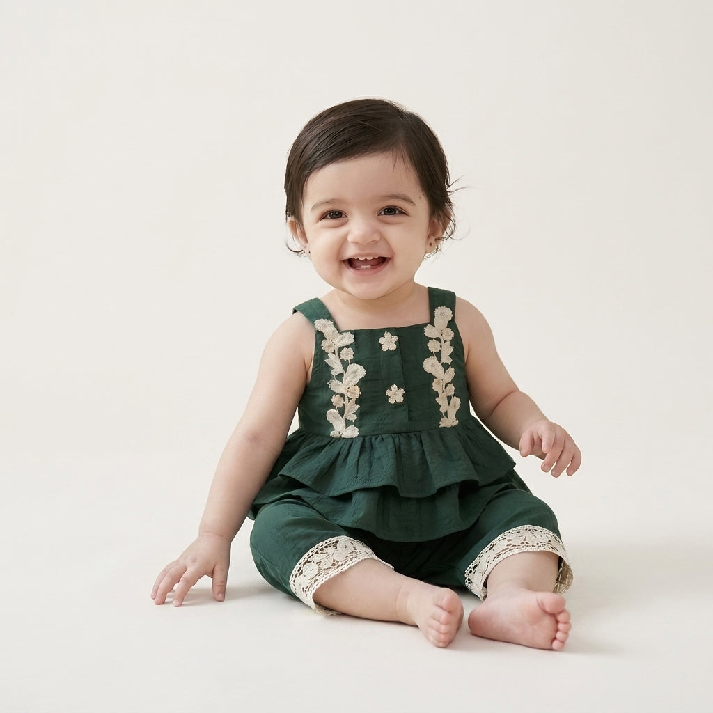 Green Embroidered Peplum