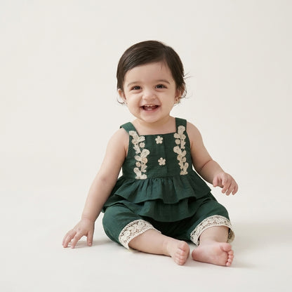 Green Embroidered Peplum