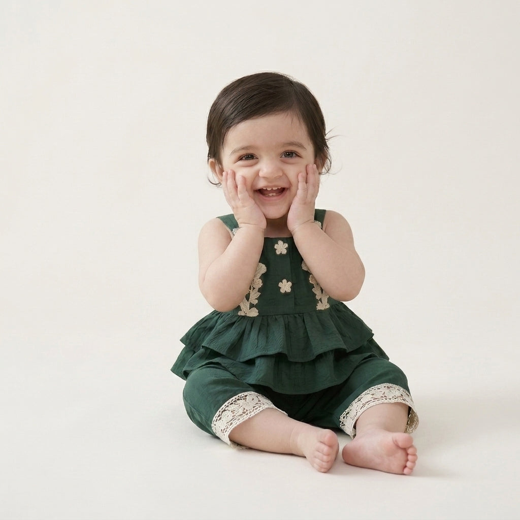 Green Embroidered Peplum