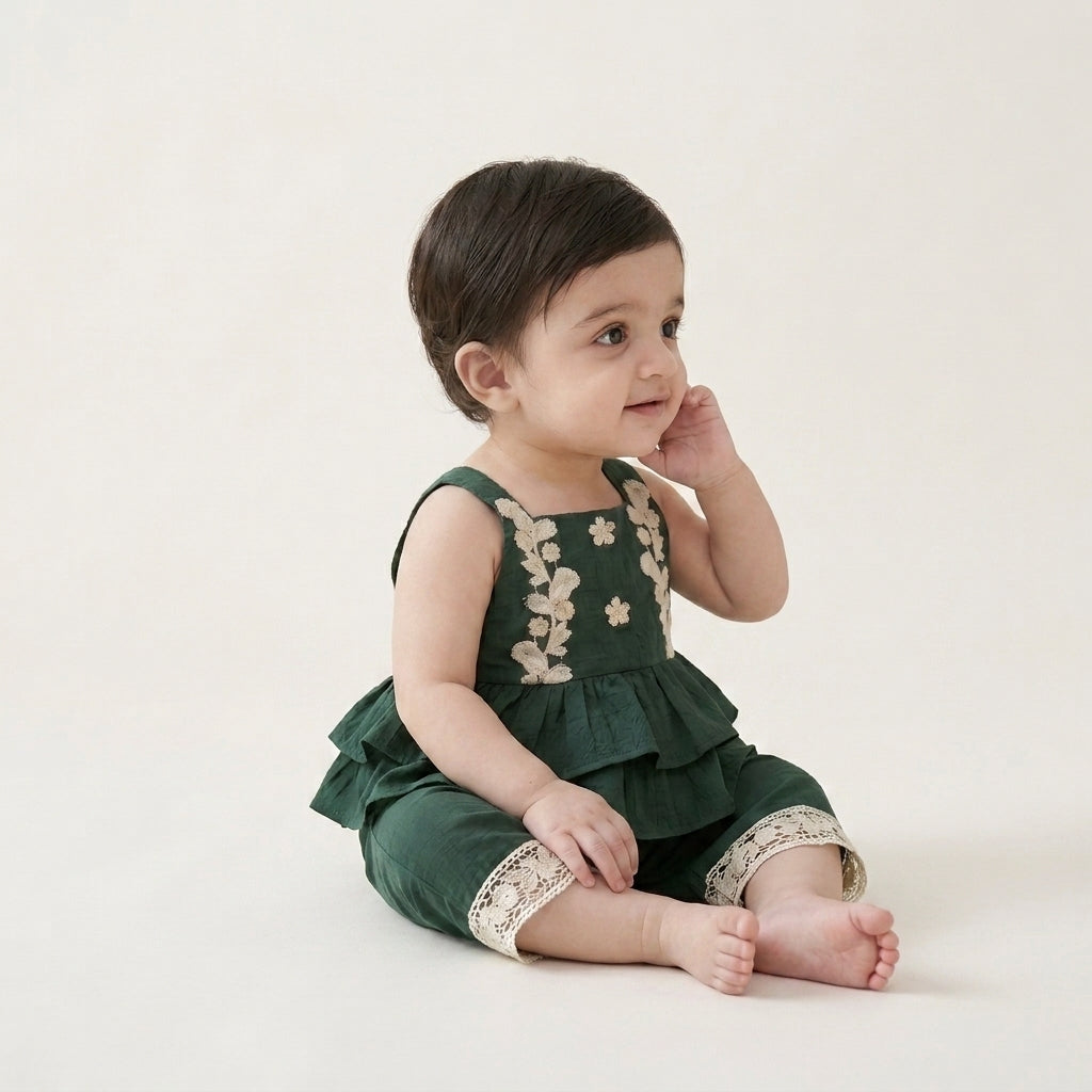 Green Embroidered Peplum