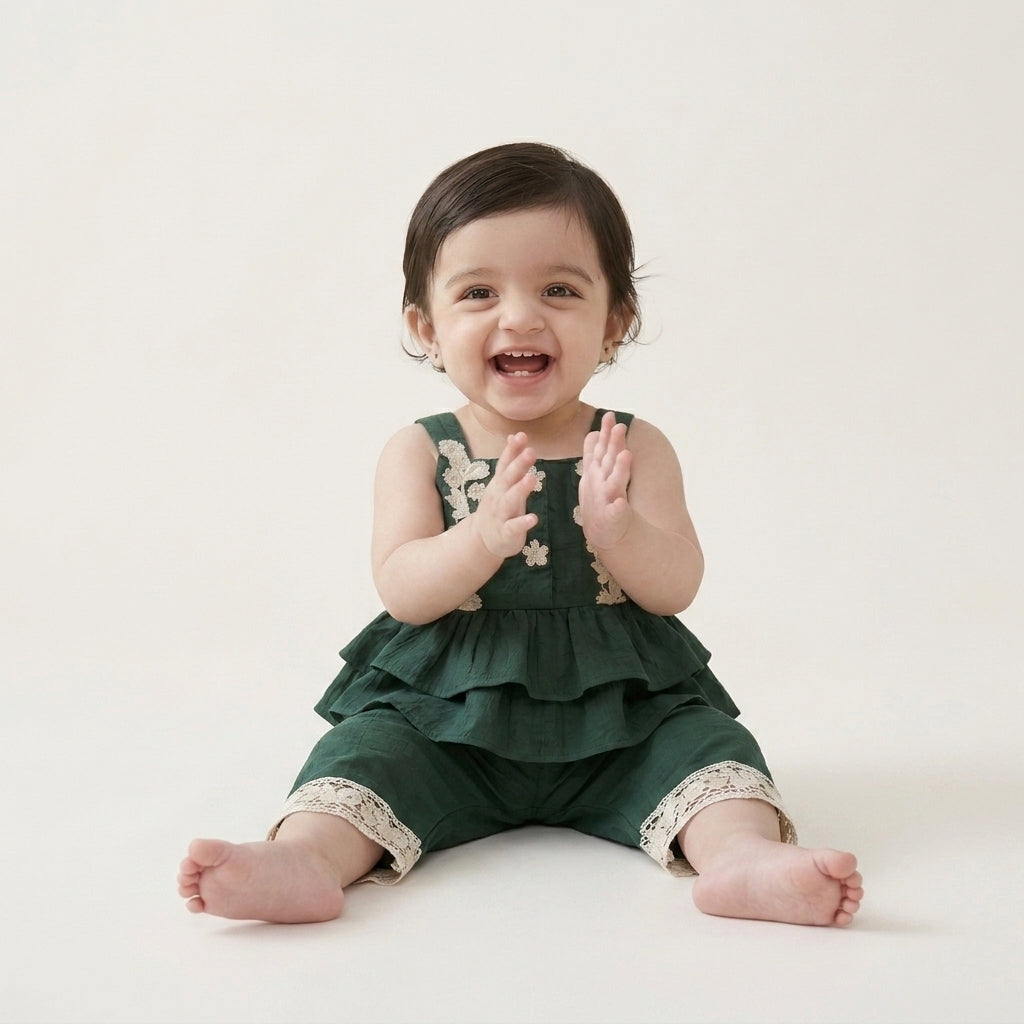Green Embroidered Peplum