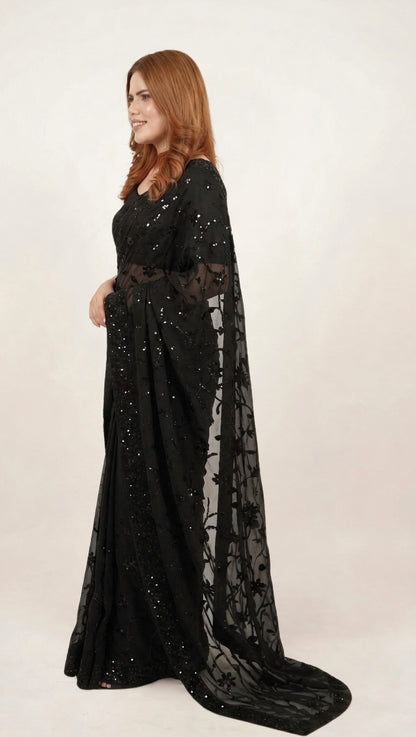 Black Cutdana Sari