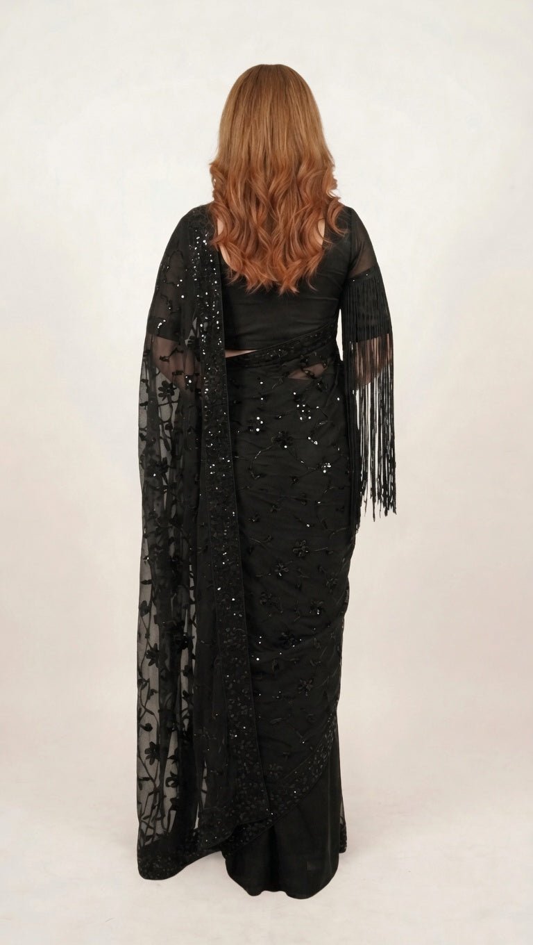 Black Cutdana Sari