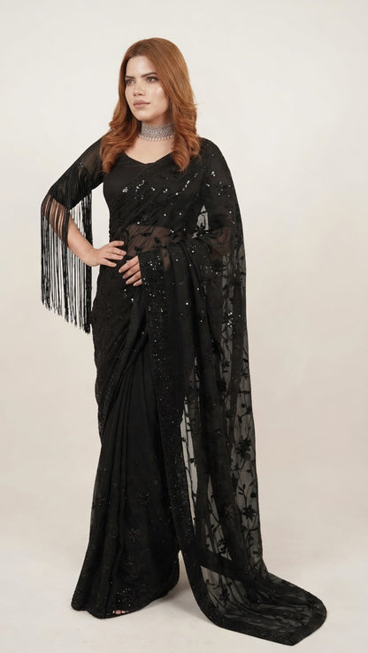 Black Cutdana Sari