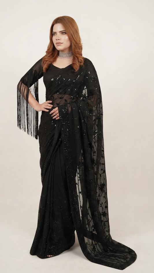 Black Cutdana Sari