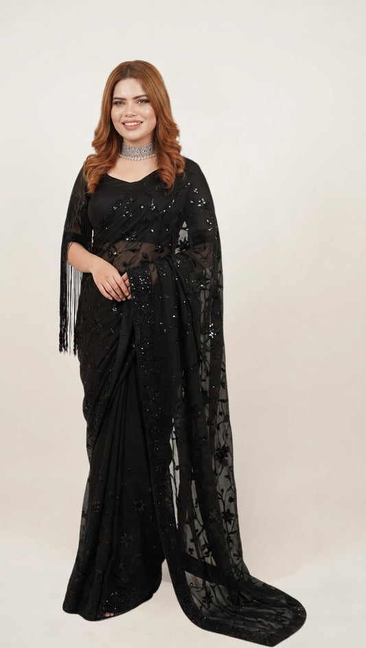 Black Cutdana Sari